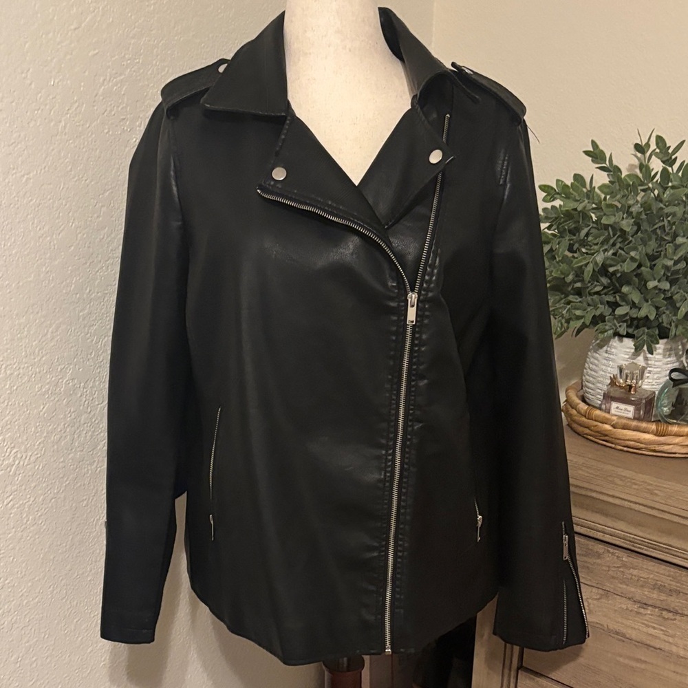 Lane Bryant Faux Leather Moto Jacket-Black
